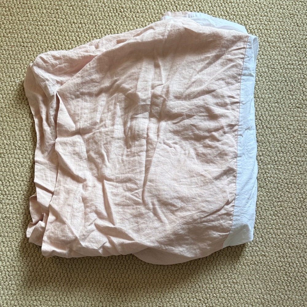 Pottery Barn Kids Crib Skirt Light Pink and White Linen Fabric